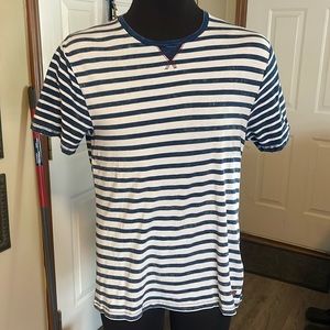 Men blue and white striped tshirt